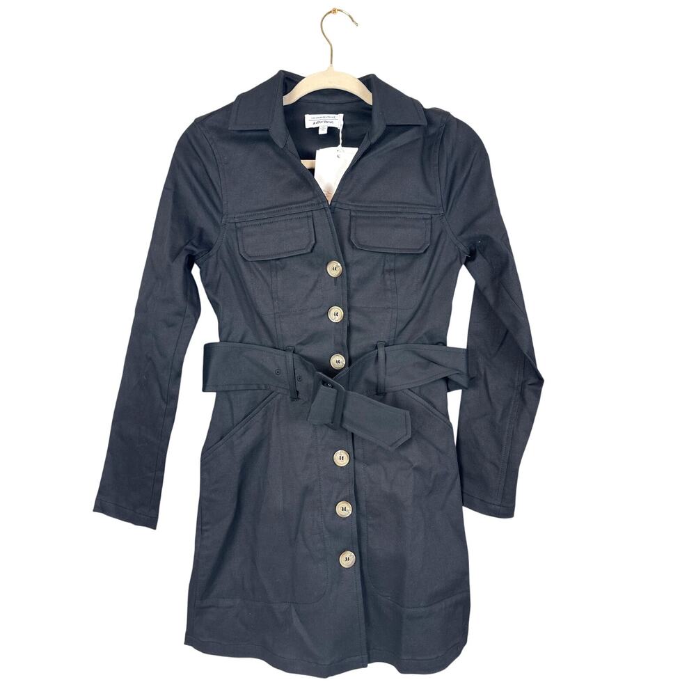 & Other Stories Womens 2 Black Belted Button-Up Safari Workwear Mini Dress NWT